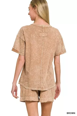Zenana Halo Snow Washed Exposed Seam Top & Shorts Set - Image 3