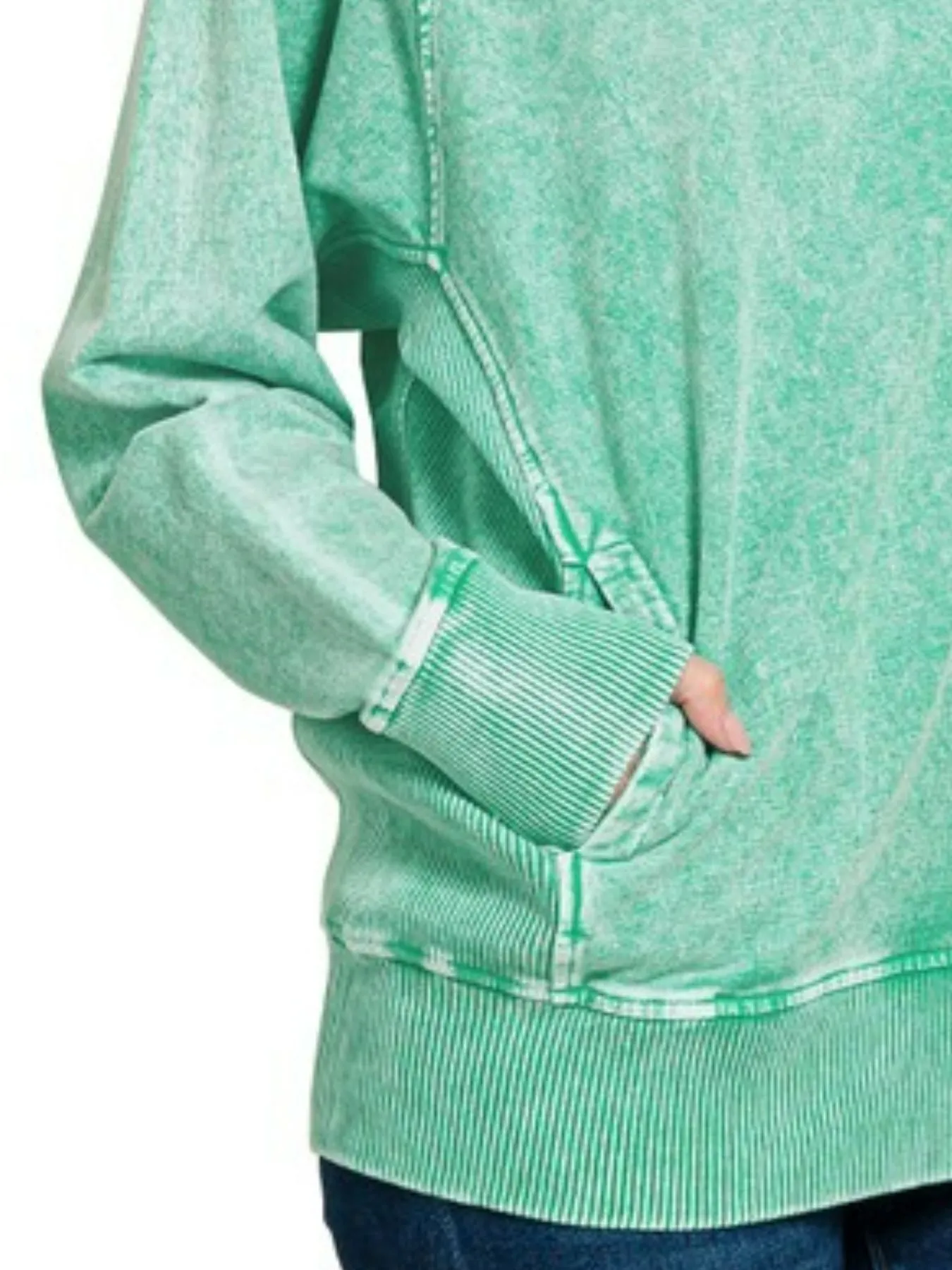 Zenana Halo Snow Washed French Terry Round Neck Sweatshirt - Image 3