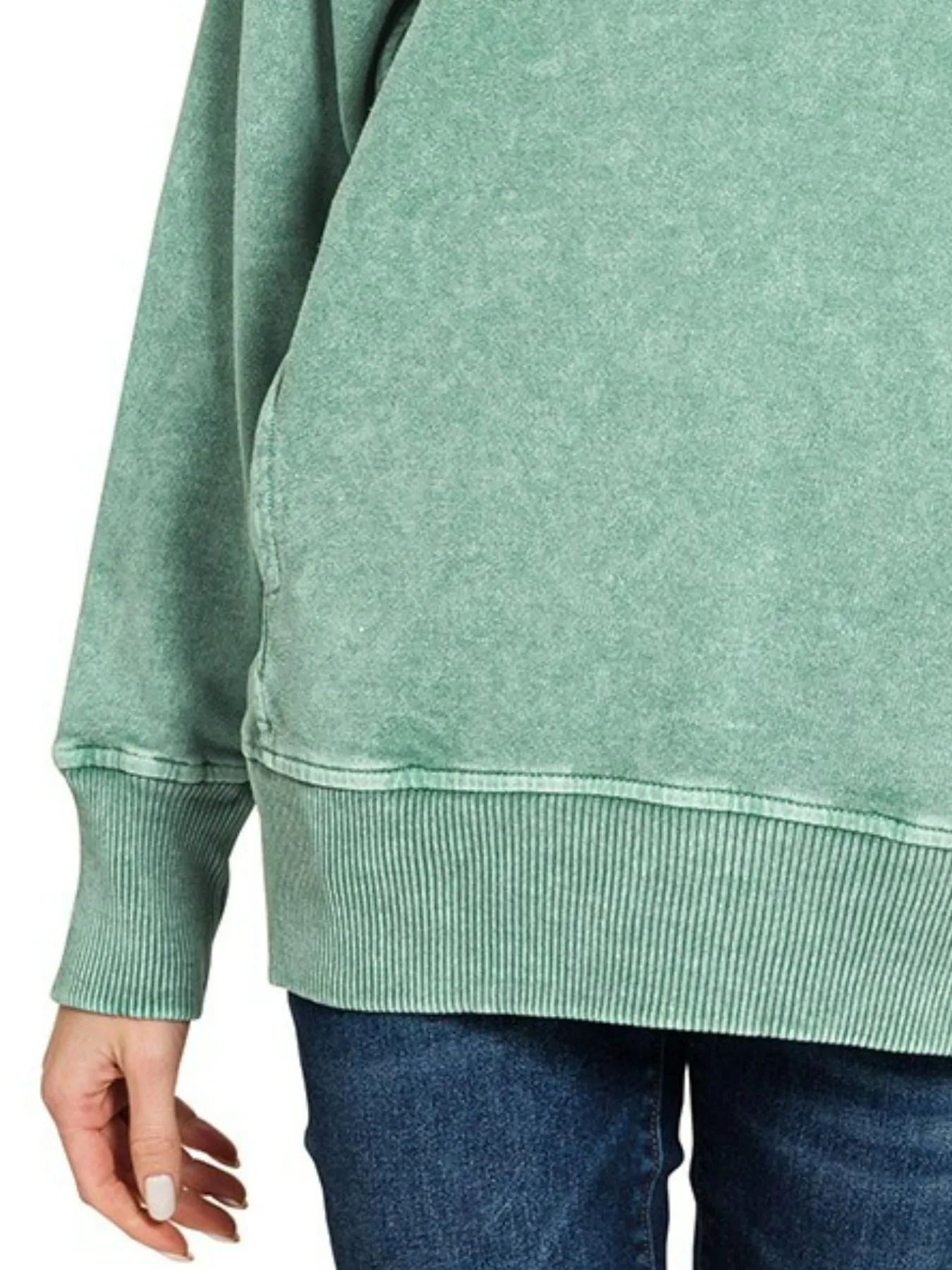 Zenana Halo Snow Washed French Terry Round Neck Sweatshirt - Image 3