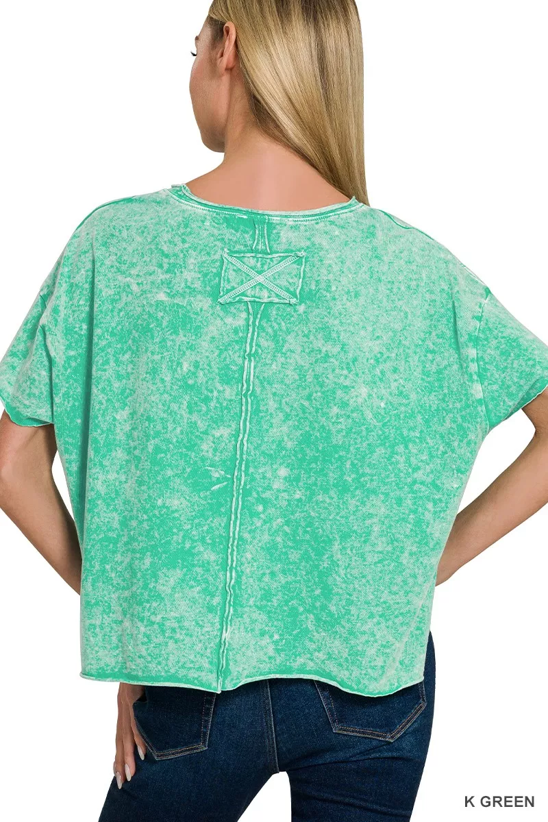 Zenana Halo Washed Cotton Short Sleeve Top - Image 3