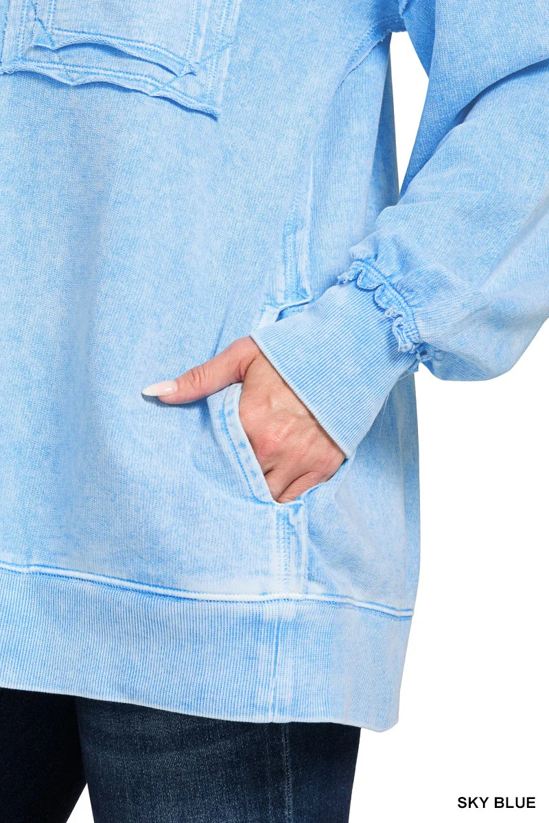 Zenana Halo Washed French Terry Exposed-seam Sweatshirt - Image 3