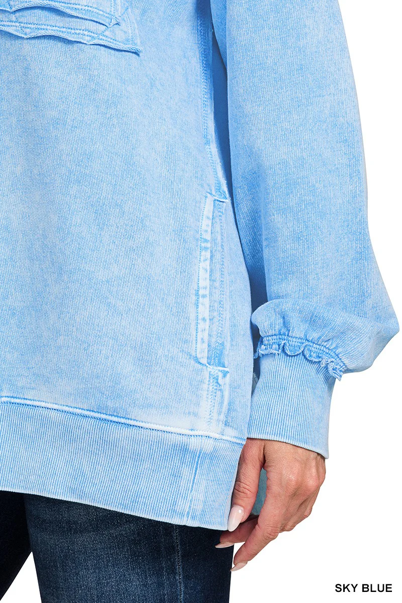 Zenana Halo Washed French Terry Exposed-seam Sweatshirt - Image 4