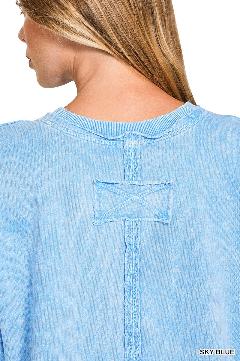 Zenana Halo Washed French Terry Exposed-seam Sweatshirt - Image 5
