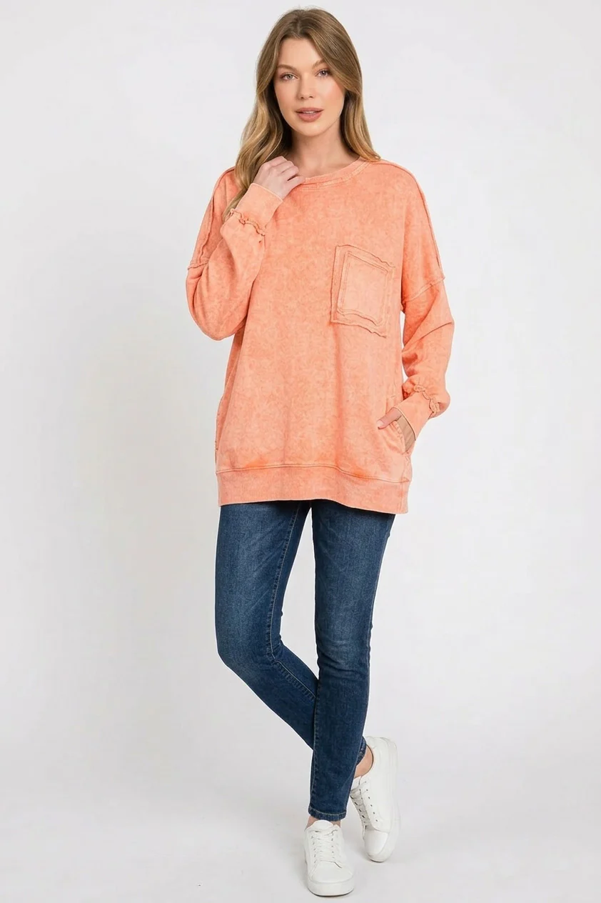 Zenana Halo Washed French Terry Exposed-seam Sweatshirt - Image 3