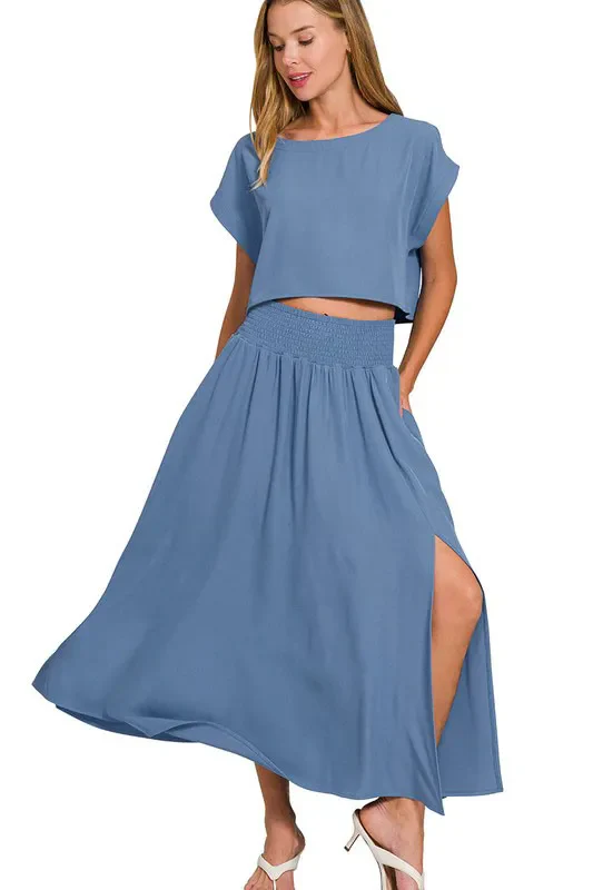Zenana Heavy Woven Span Crop Tee & Skirt Set - Image 4