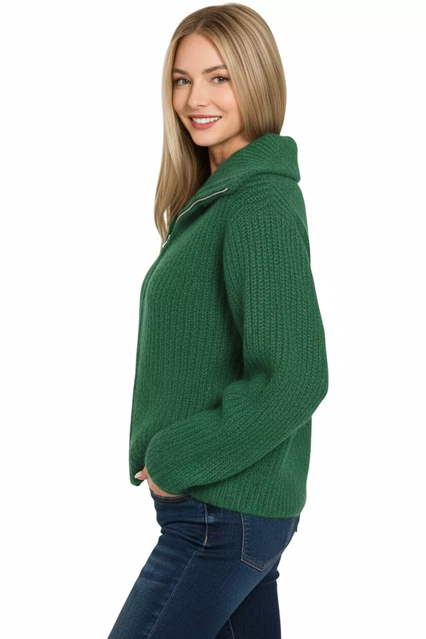 Zenana High Neck Full Zip Sweater Cardigan - Image 3