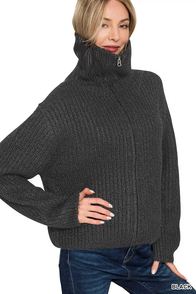Zenana High Neck Full Zip Sweater Cardigan - Image 2