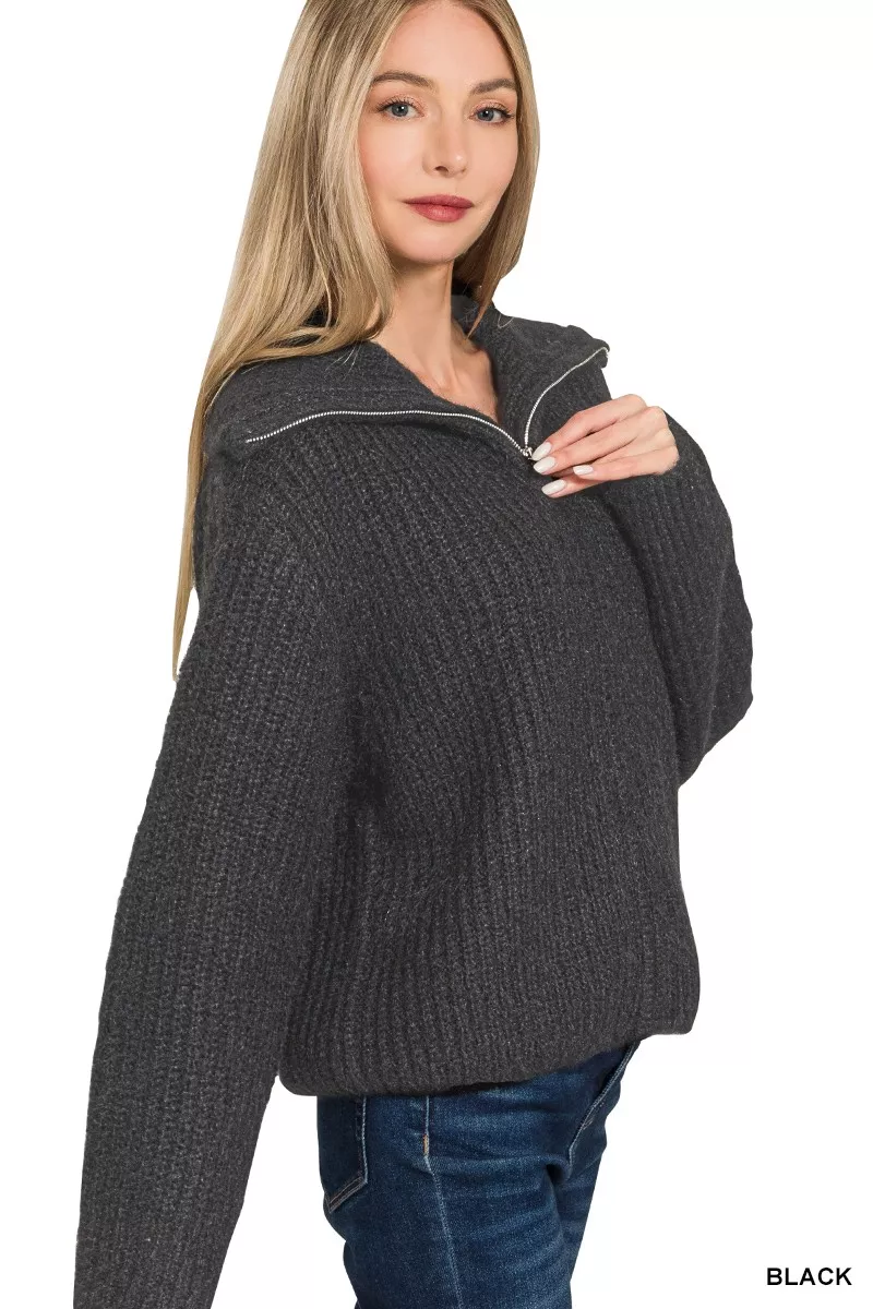 Zenana High Neck Full Zip Sweater Cardigan - Image 3