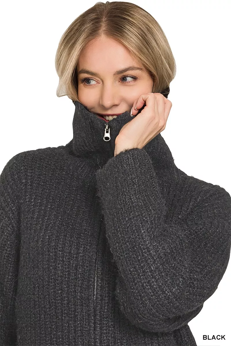 Zenana High Neck Full Zip Sweater Cardigan - Image 4