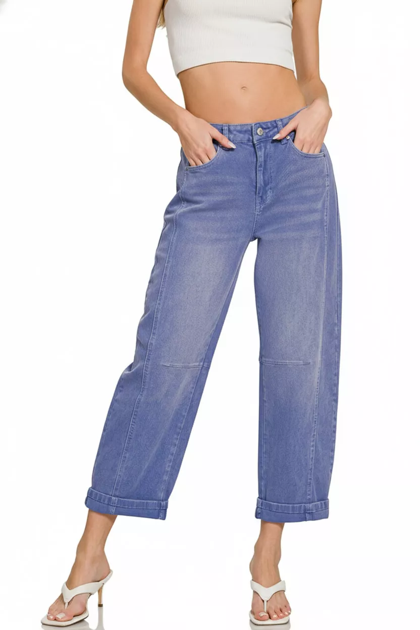 Zenana High Rise Barrel-Leg Cropped Jeans - Image 2