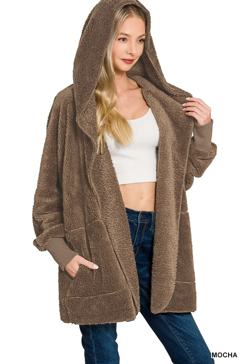 Zenana Hooded Faux Fur Jacket with Pockets - Image 2