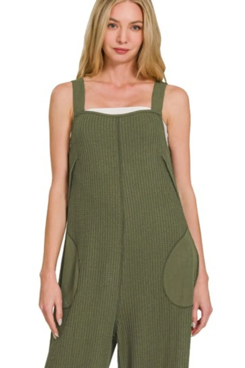 Zenana Knit Waffle Wide Leg Overalls - Image 3