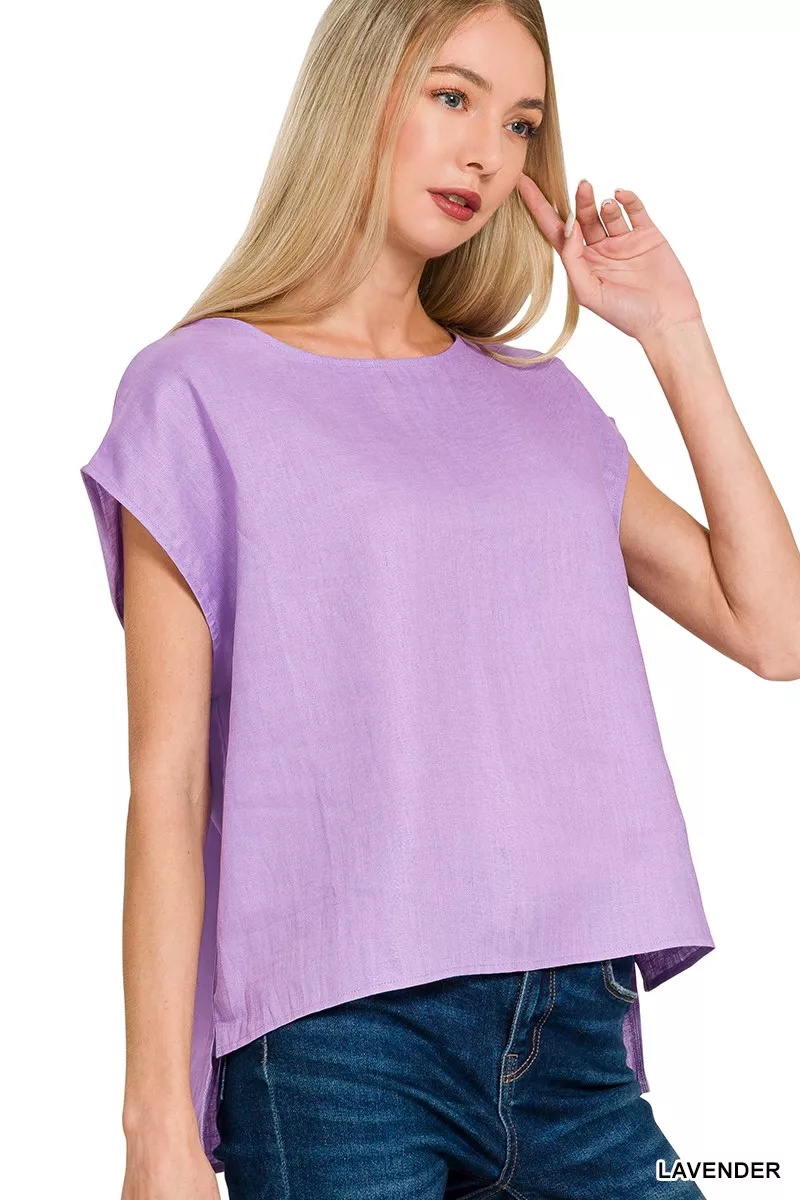 Zenana Linen Round Neck Cap Sleeve Top - Image 2