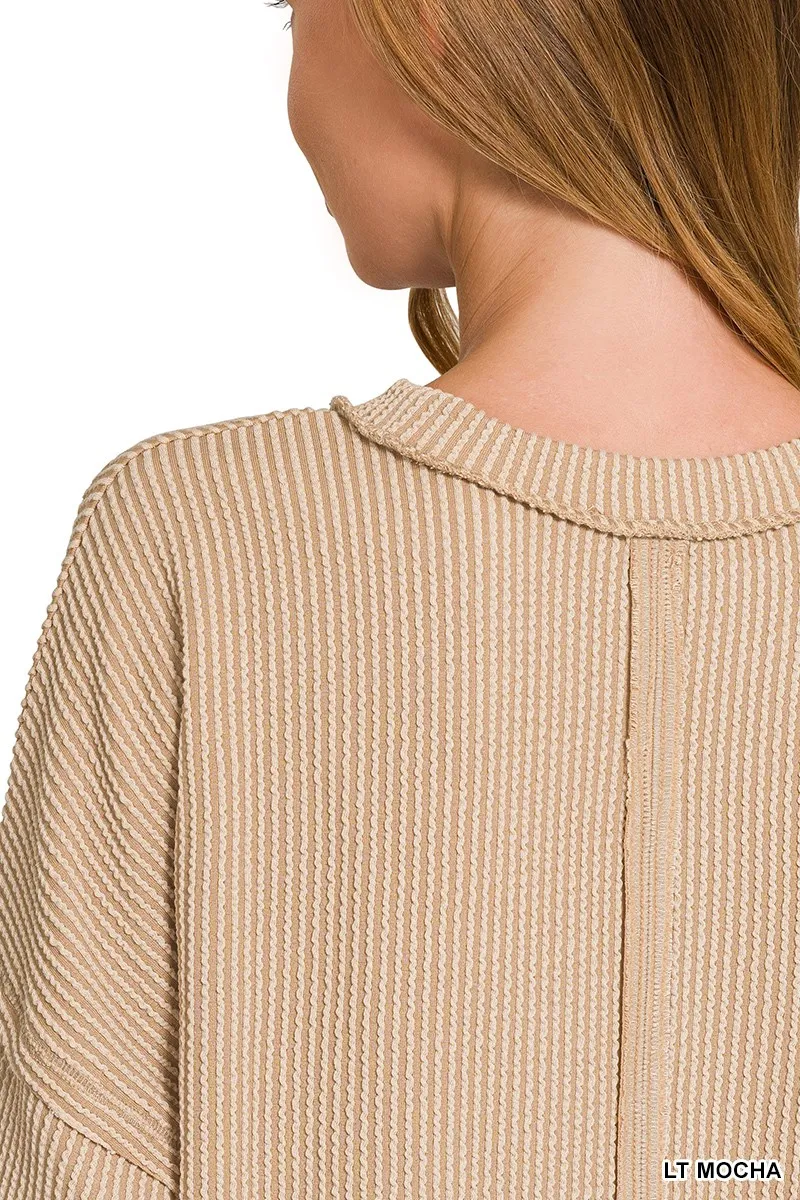 Zenana Long Sleeve Drop Shoulder Rib Top - Image 5