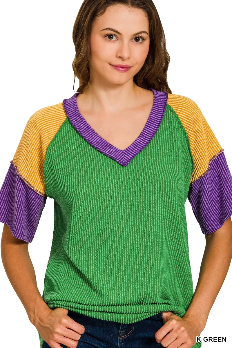 Zenana Mardi Gras Raised Rib Color Block Top - Image 6