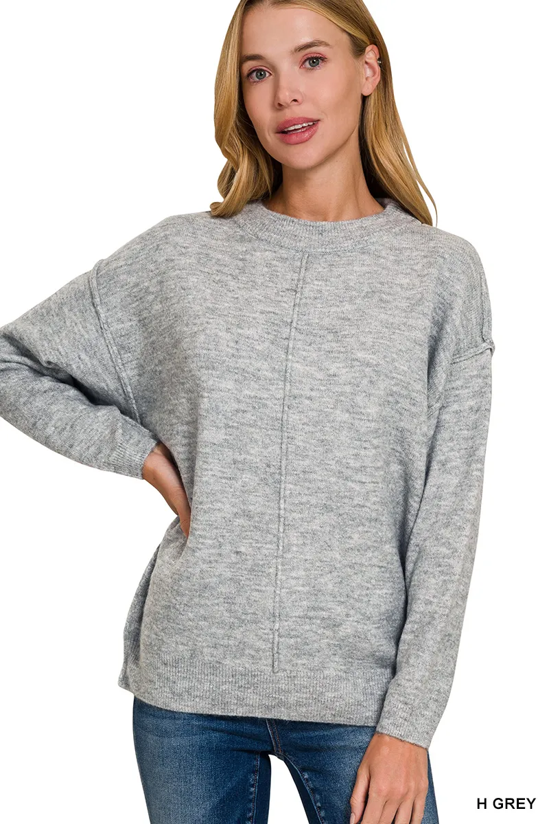 Zenana Melange Front Seam Round-Neck Sweater - Image 2