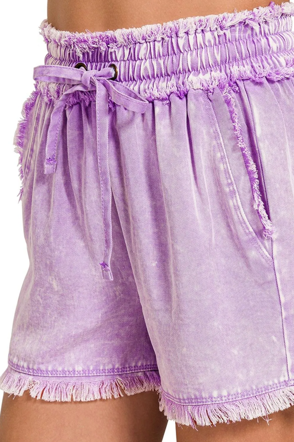 Zenana Mineral Frayed Hem Washed Shorts - Image 3