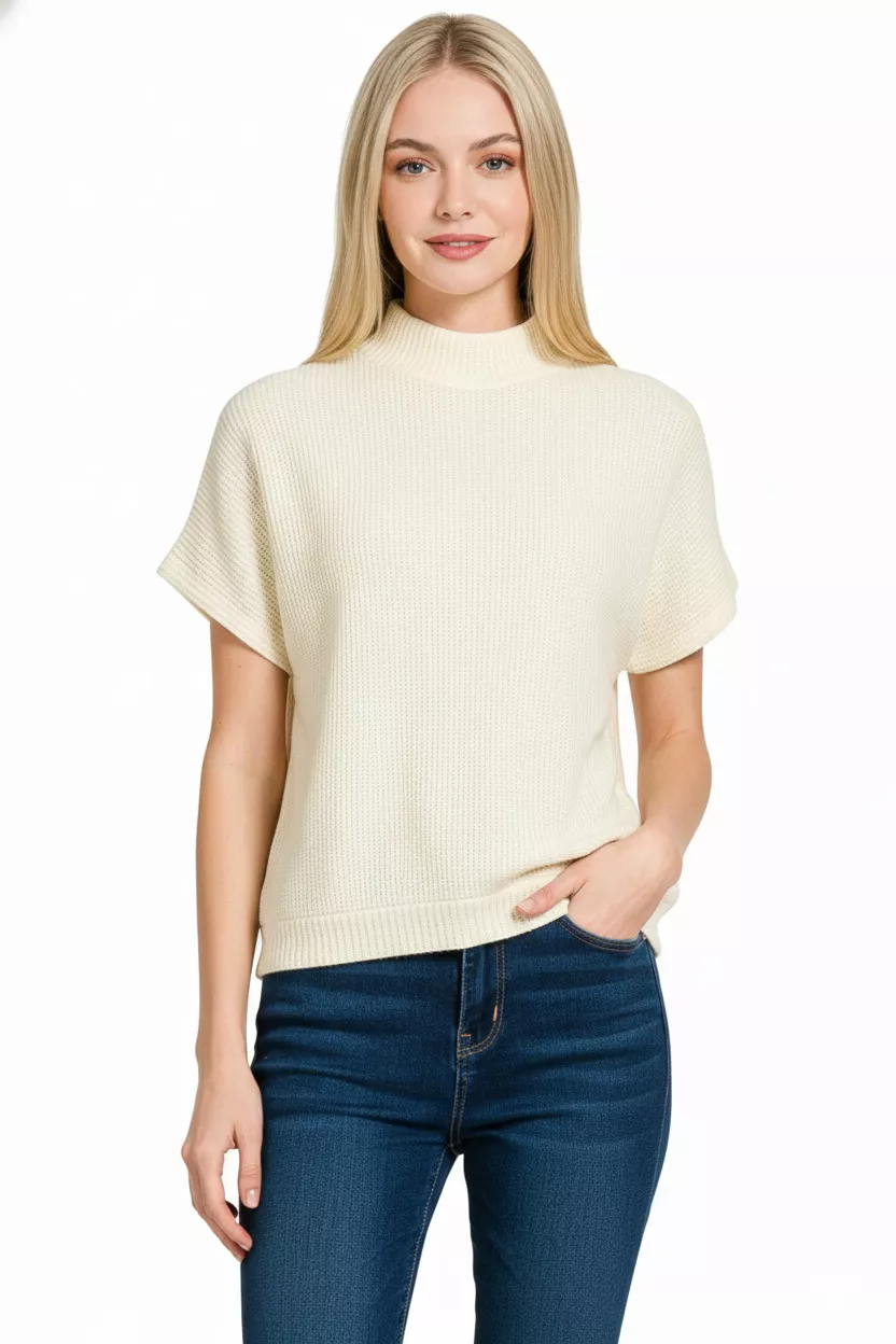 Zenana Mock Neck Short Sleeve Sweater - Image 3