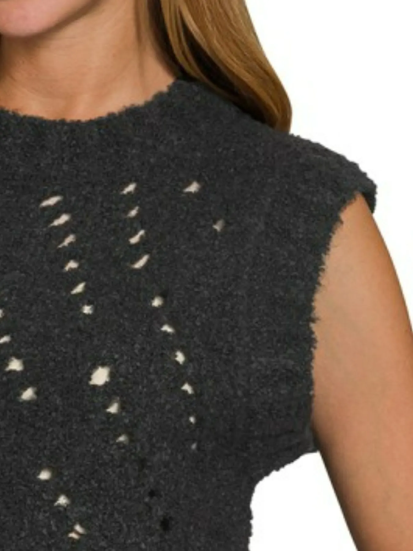 Zenana Openwork Textured Wool Sweater Vest - Image 2