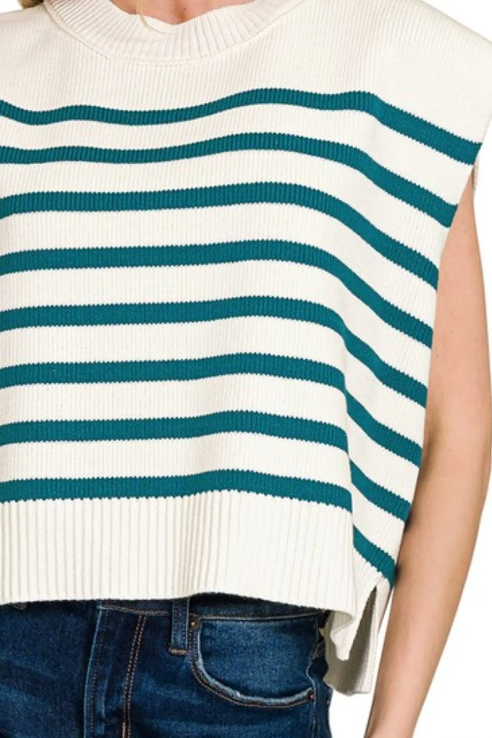 Zenana Oversized Crew Neck Stripe Sweater Vest - Image 3