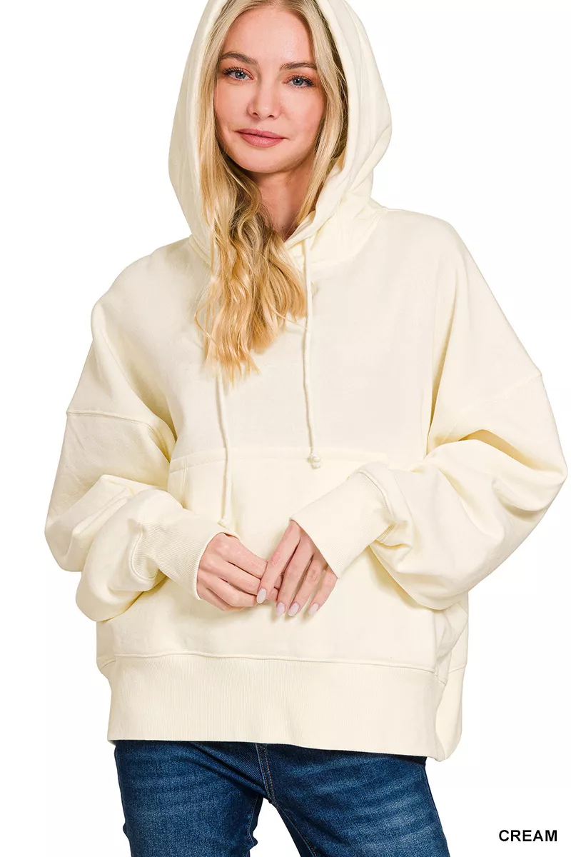 Zenana Oversized Fleece Kangaroo Pocket Hoodie - Image 2
