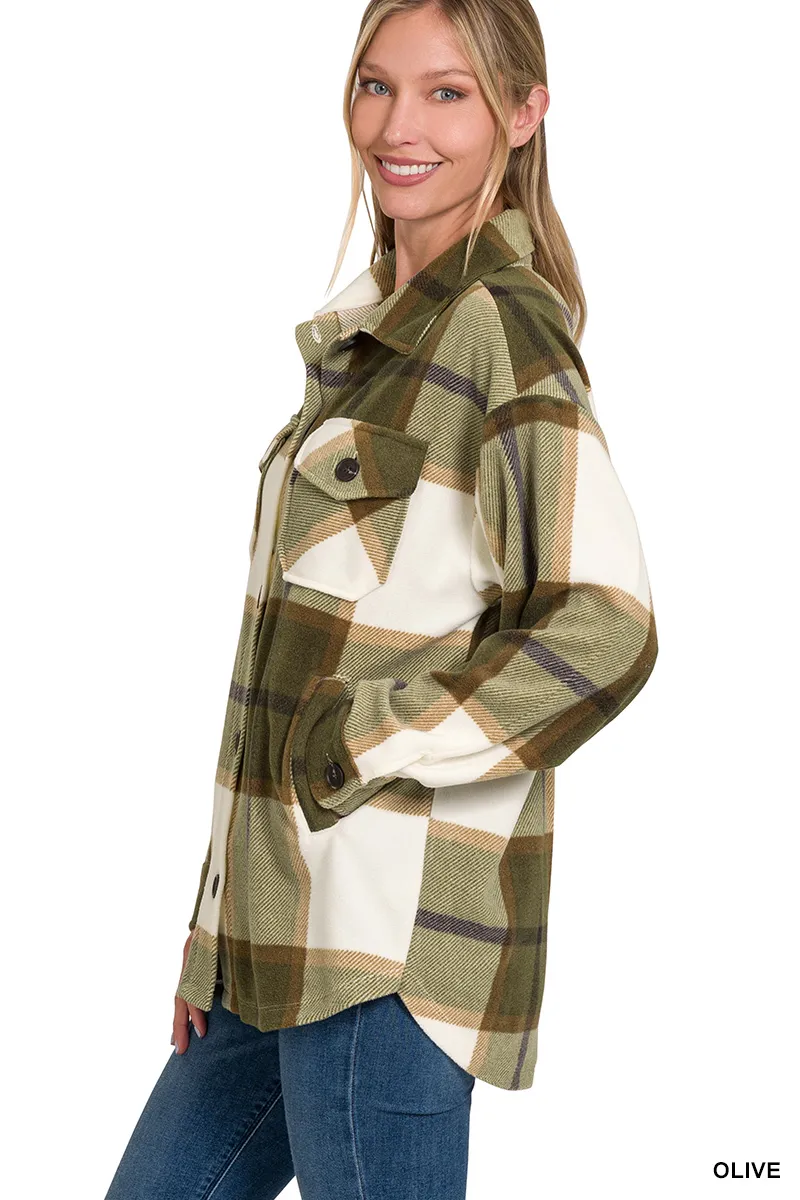 Zenana Oversized Plaid Fleece Shacket - Image 3