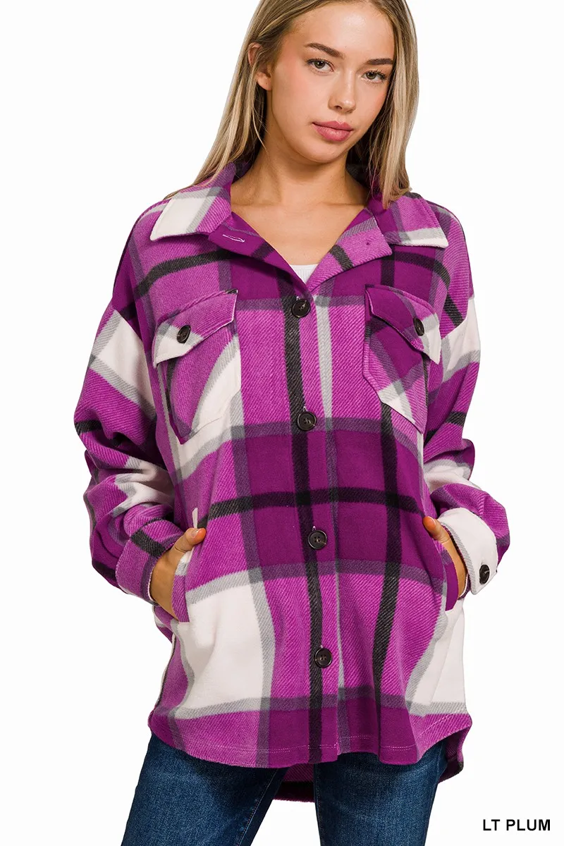 Zenana Oversized Plaid Fleece Shacket - Image 2