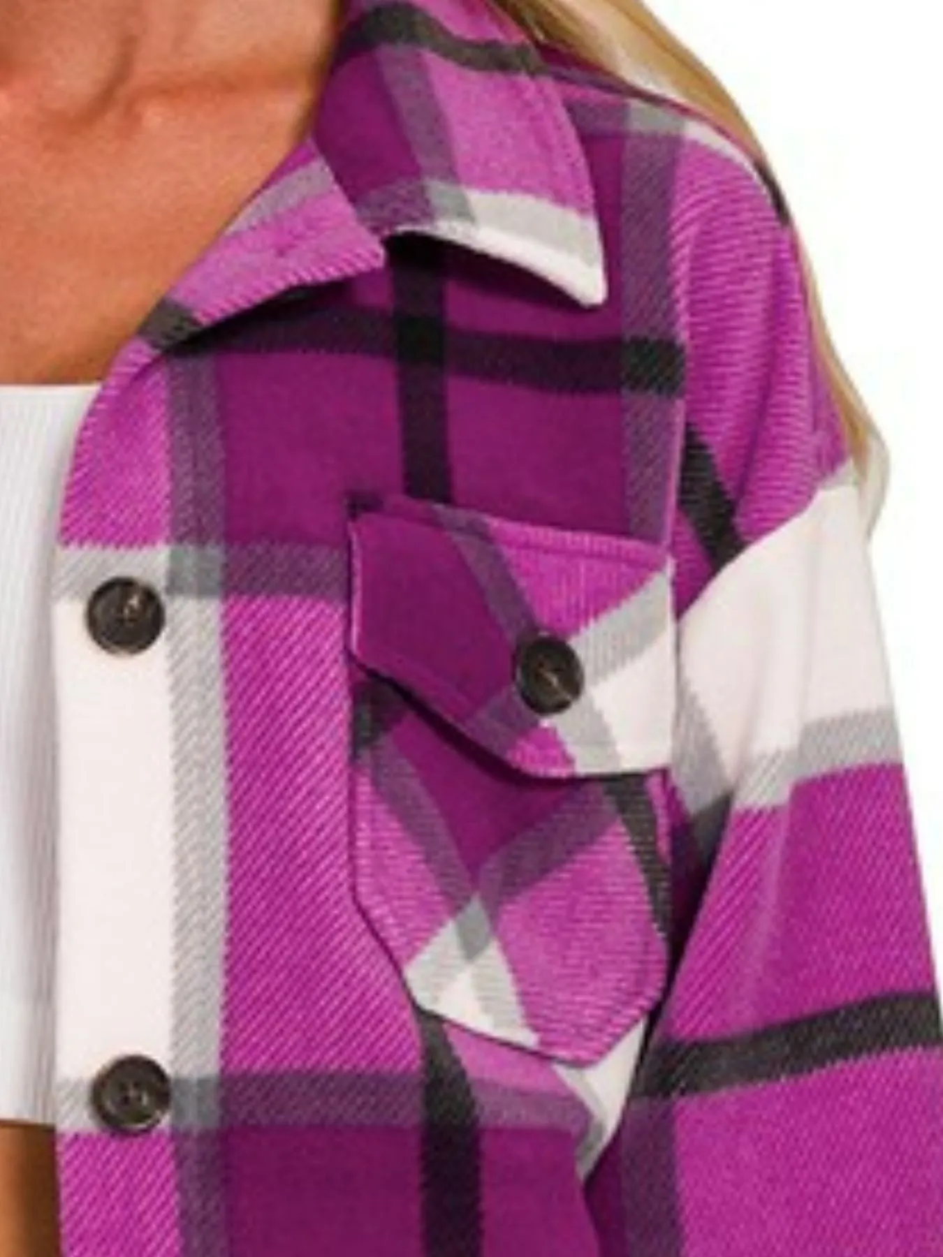 Zenana Oversized Plaid Fleece Shacket - Image 3
