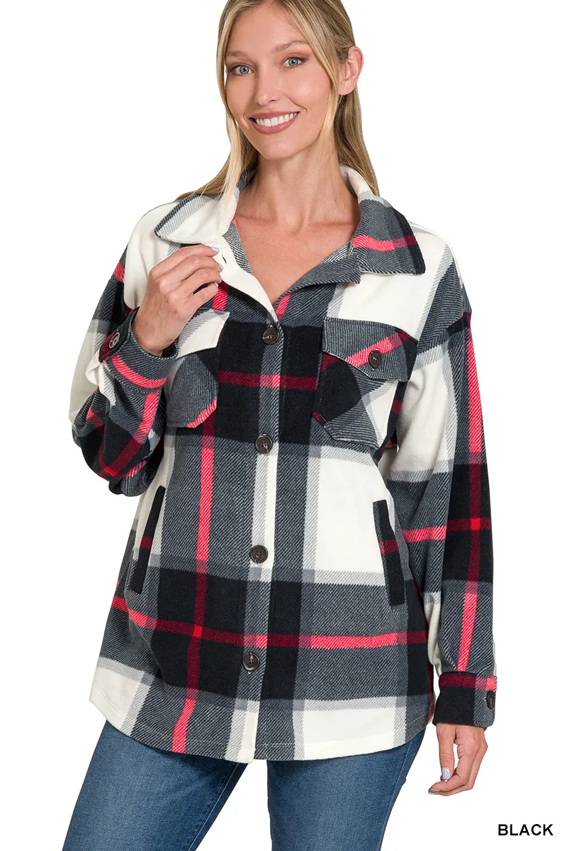 Zenana Oversized Plaid Fleece Shacket - Image 2