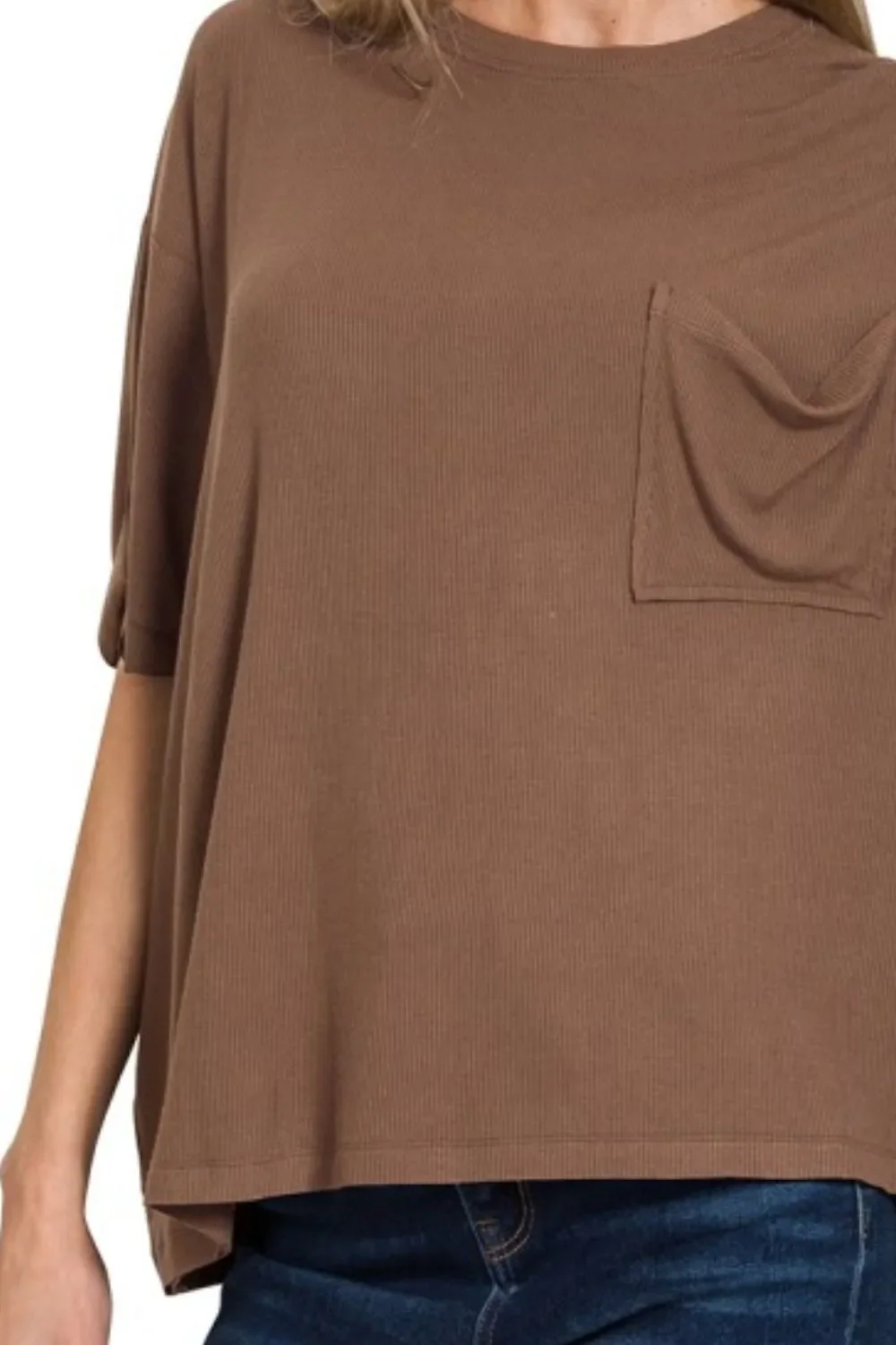 Zenana Oversized Ribbed Round Neck Short Sleeve Tee - Image 3