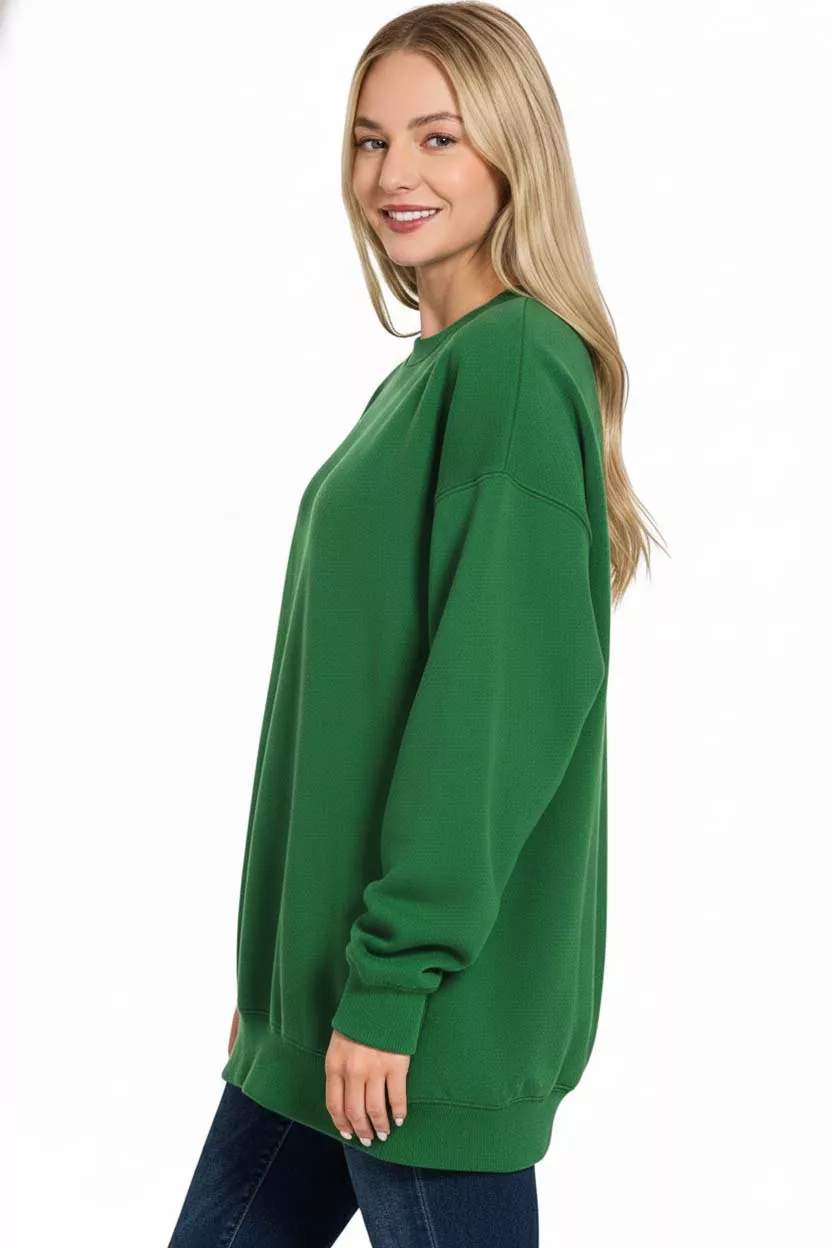 Zenana Oversized Round Neck Fleece Tunic Sweatshirt - Image 2