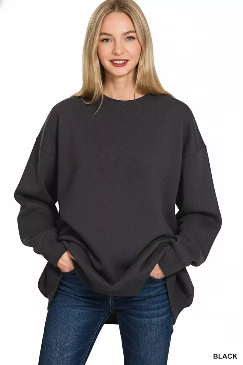 Zenana Oversized Round Neck Fleece Tunic Sweatshirt - Image 2