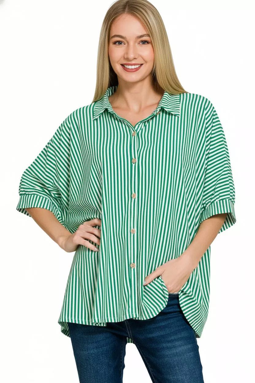 Zenana Oversized Stripe Button Down Shirt - Image 3