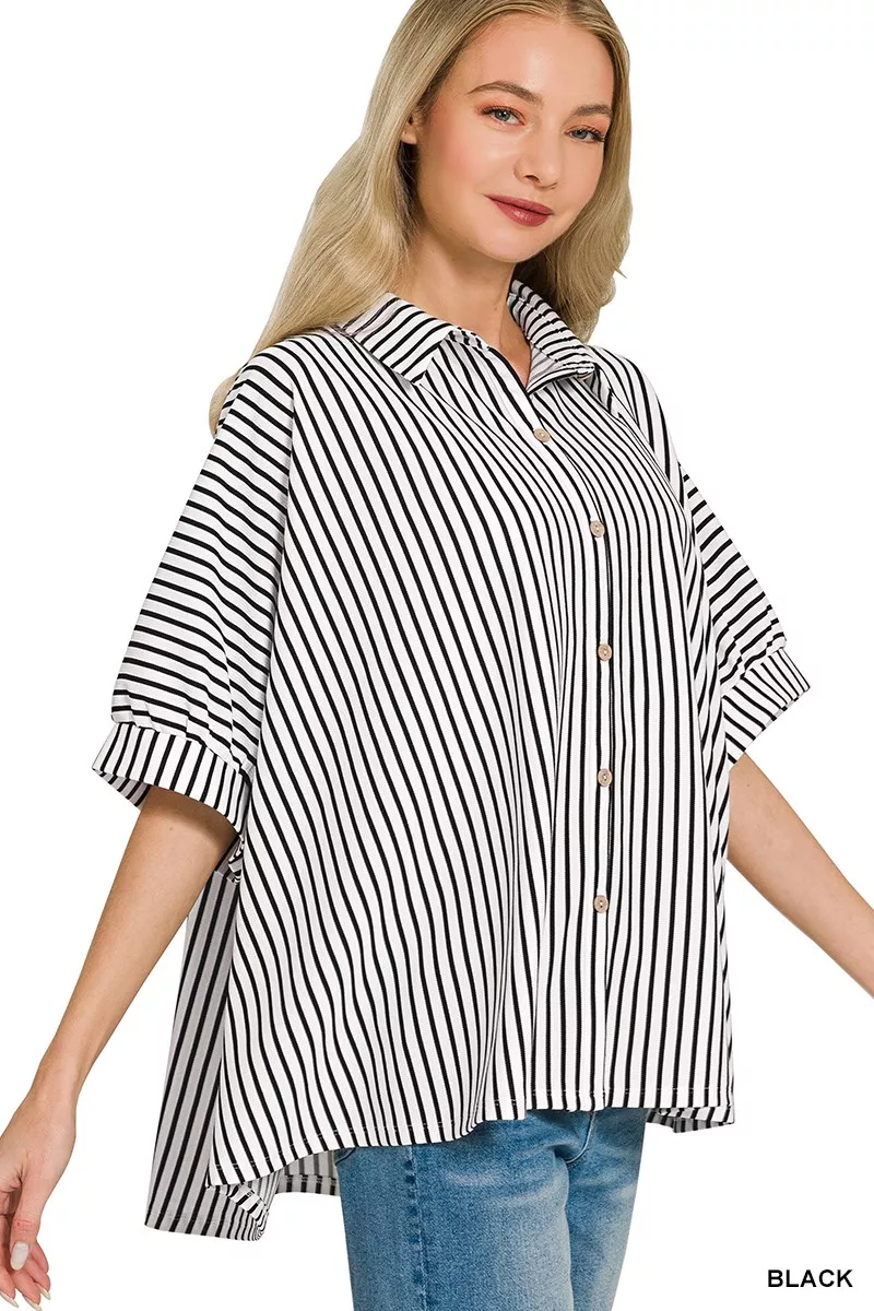 Zenana Oversized Stripe Button Down Shirt - Image 2