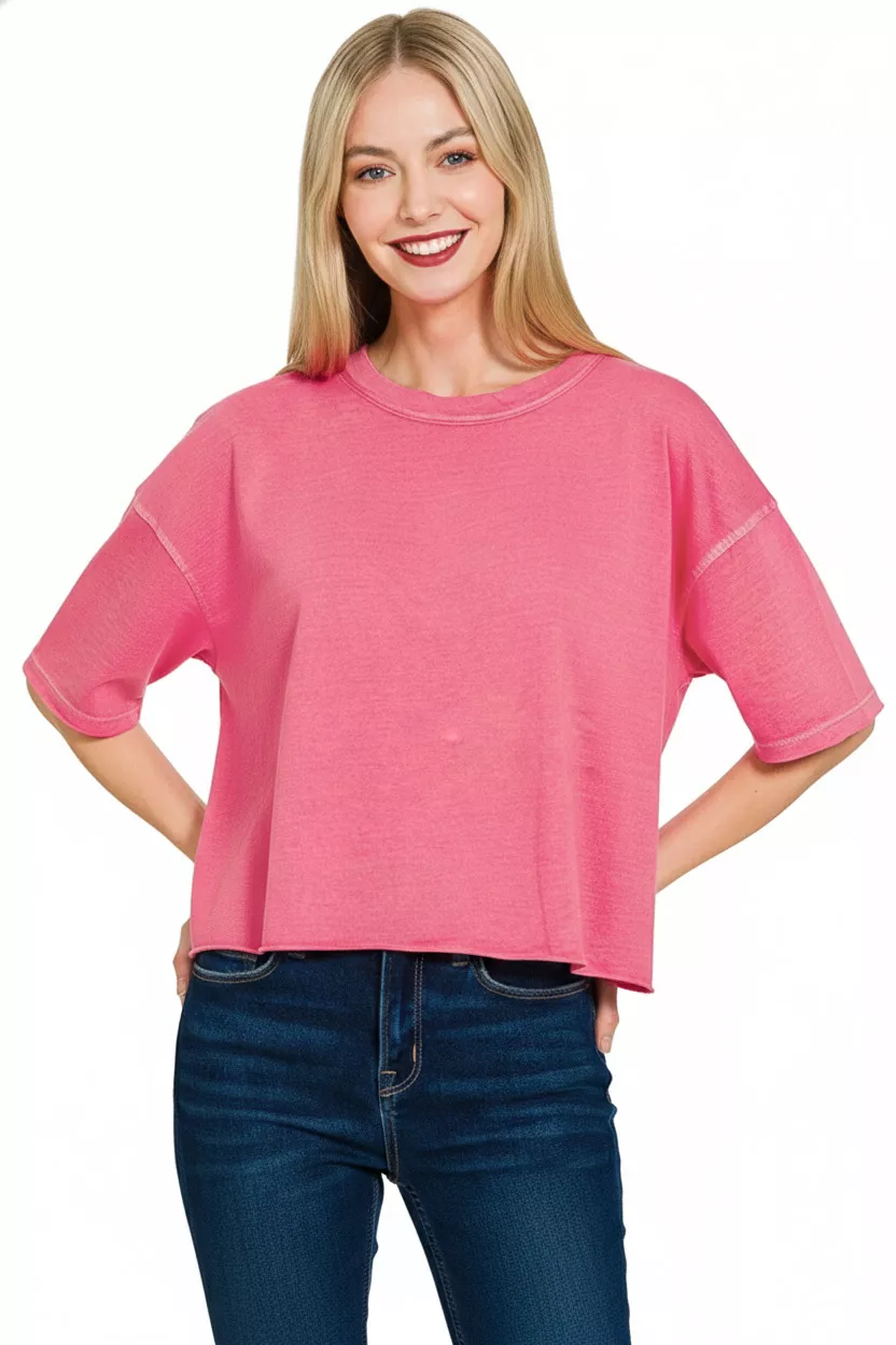 Zenana Pigment Dye & Enzyme Washed Oversized Crop Box Tee - Image 2