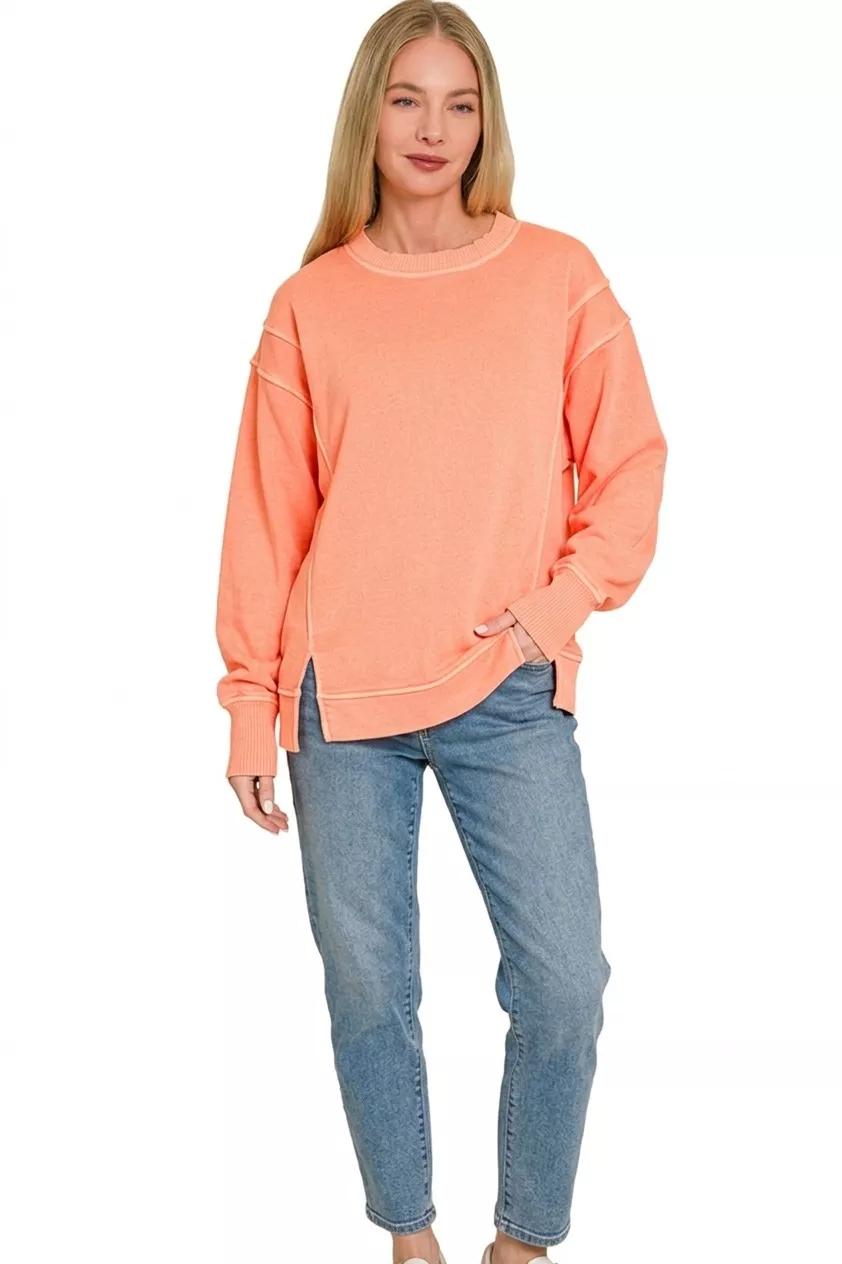 Zenana Pigment Dye Exposed-seam Fleece Sweatshirt - Image 3