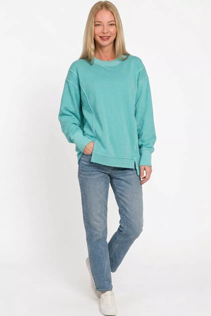 Zenana Pigment Dye Exposed-seam Fleece Sweatshirt - Image 3