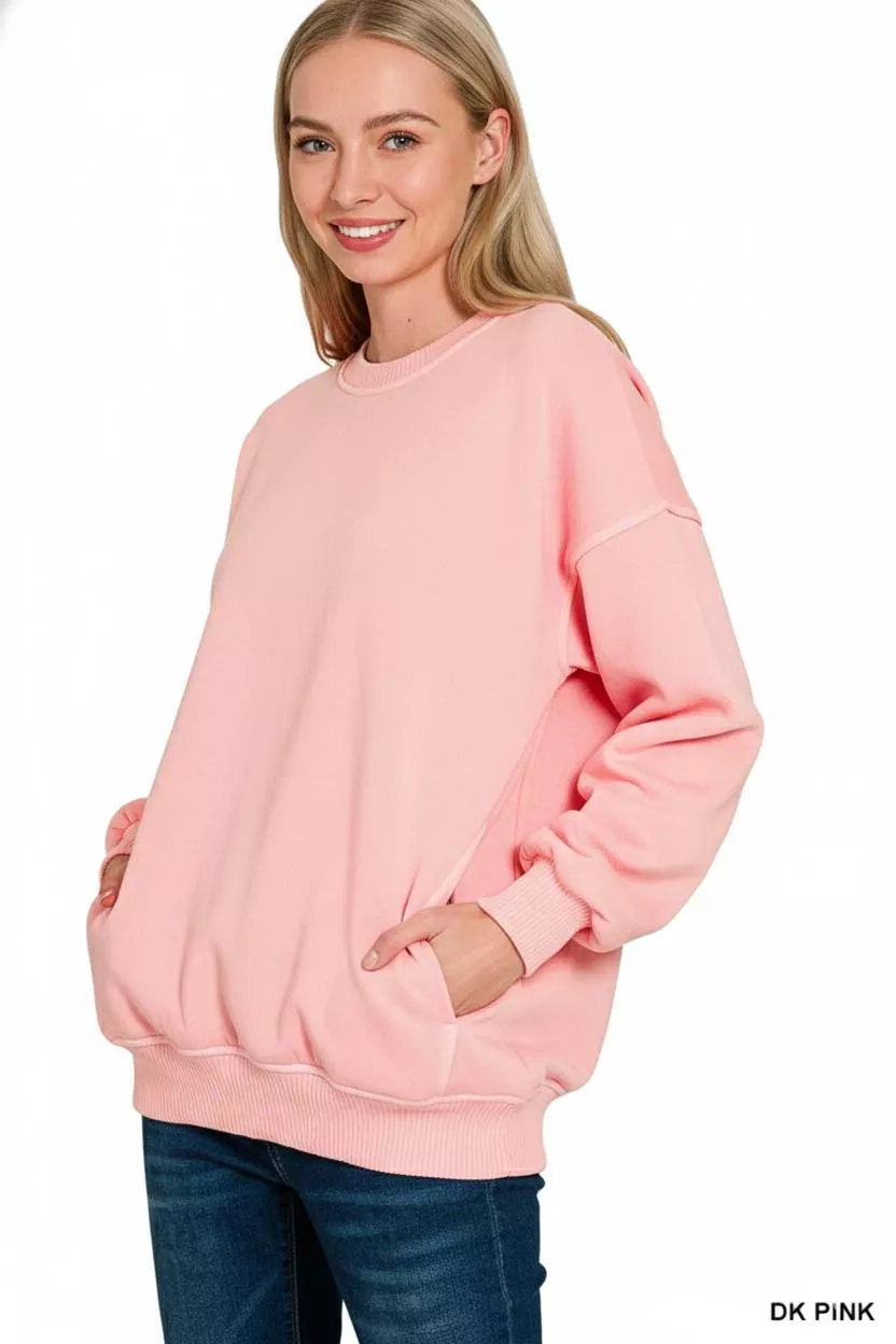 Zenana Pigment Dye Fleece Oversized Sweatshirt - Image 3