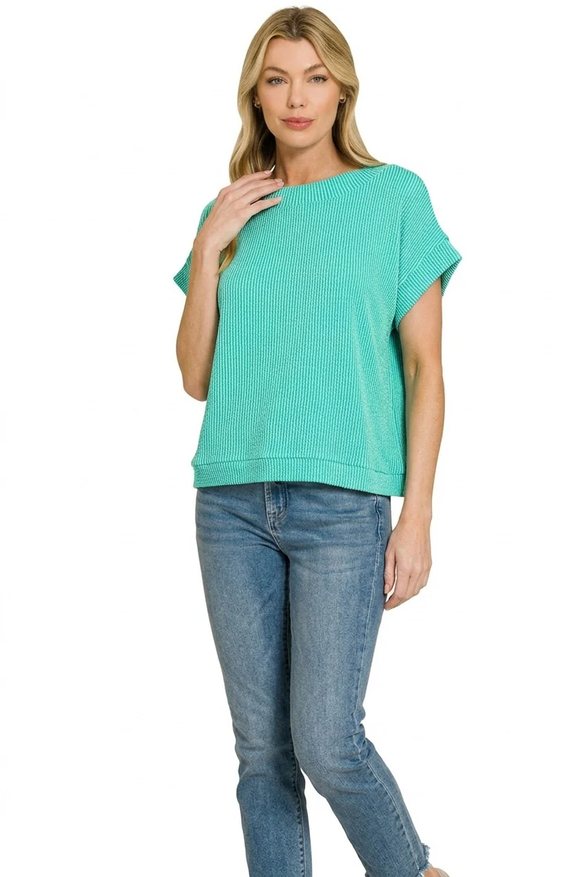 Zenana Raised Rib Cap Sleeve Top - Image 3