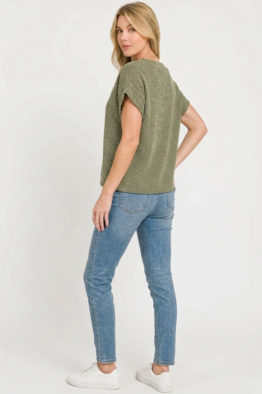 Zenana Raised Rib Cap Sleeve Top - Image 3