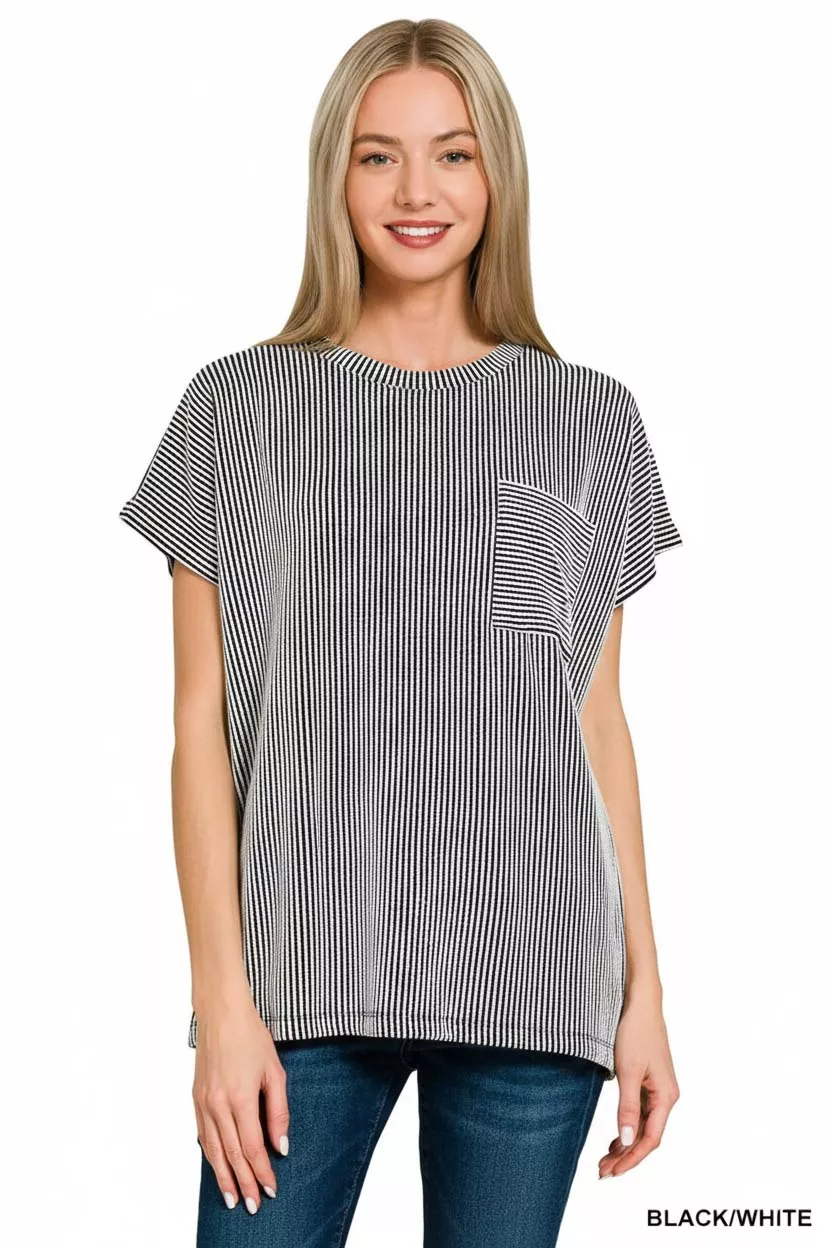 Zenana Raised Rib Front Pocket Boxy Top - Image 2