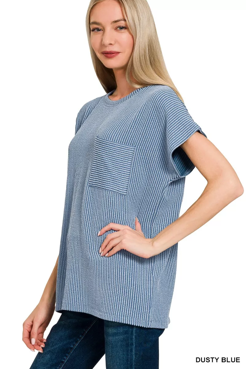 Zenana Raised Rib Front Pocket Boxy Top - Image 2