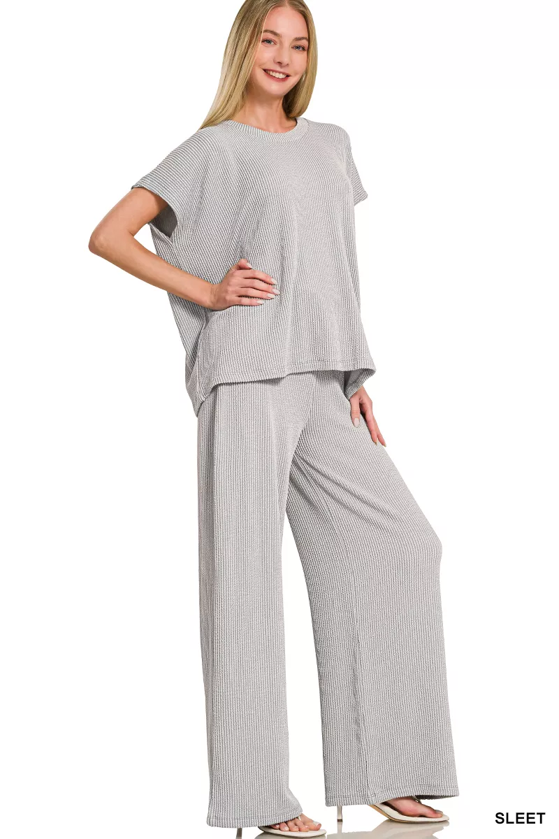 Zenana Raised Rib Relaxed Top & Pants Set - Image 2