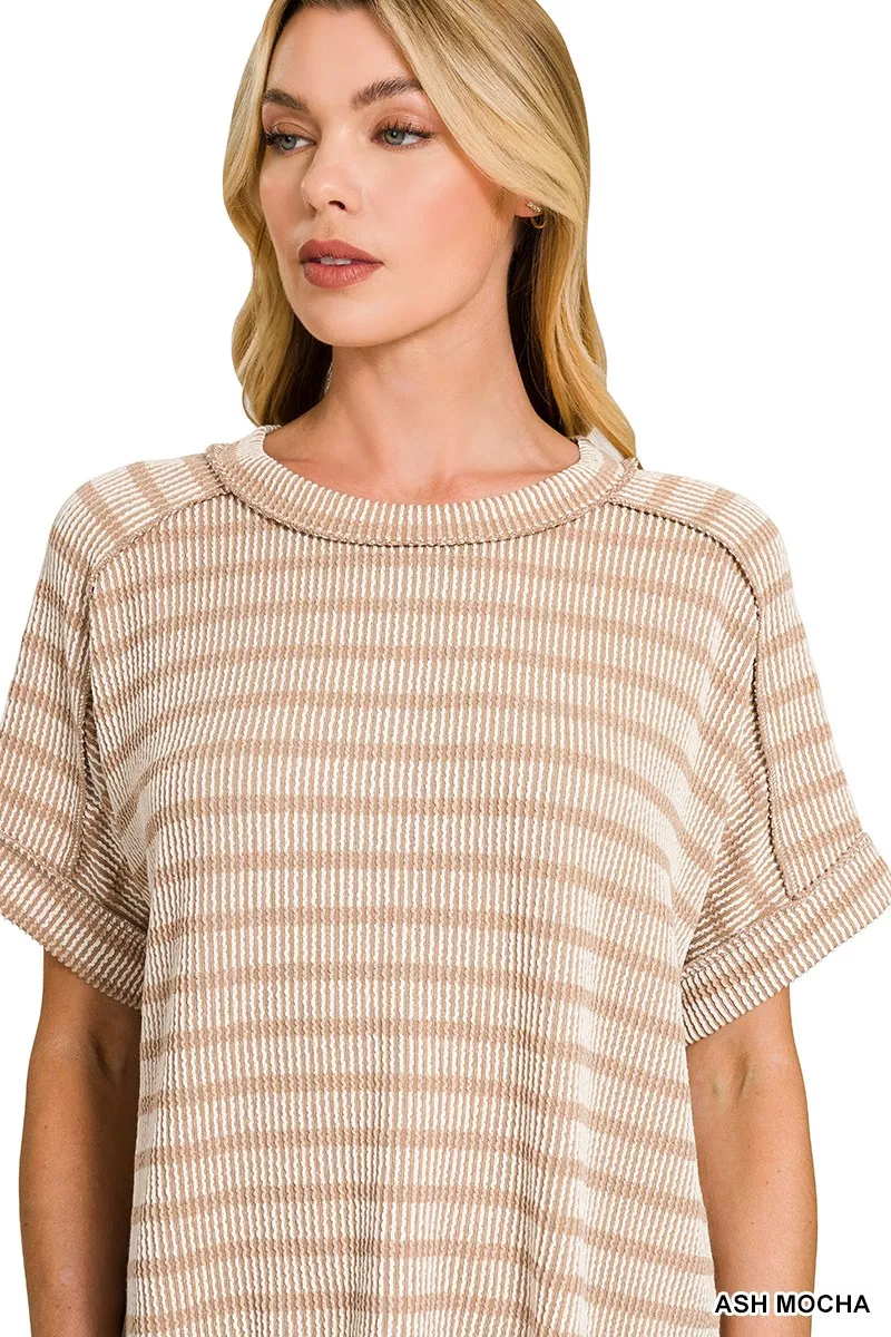 Zenana Raised Rib Striped Exposed Seam Top - Image 2