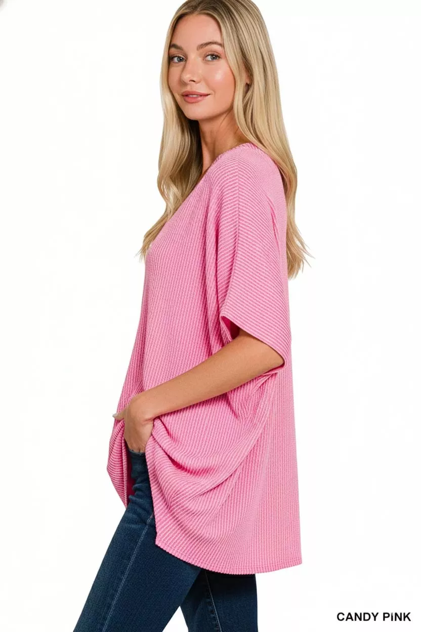 Zenana Raised Rib V-Neck Batwing Top - Image 3