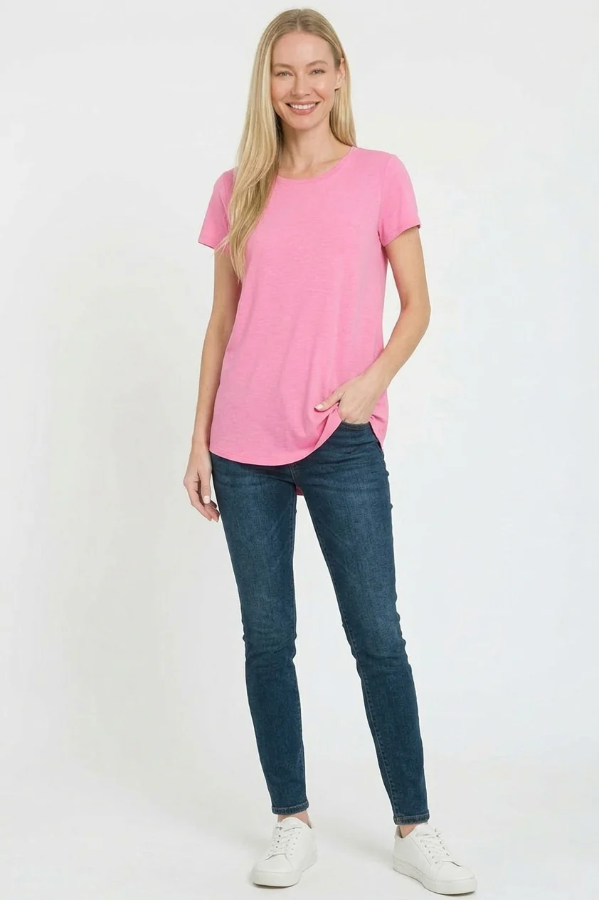 Zenana Rayon Short Sleeve V-neck Round Hem Top - Image 4