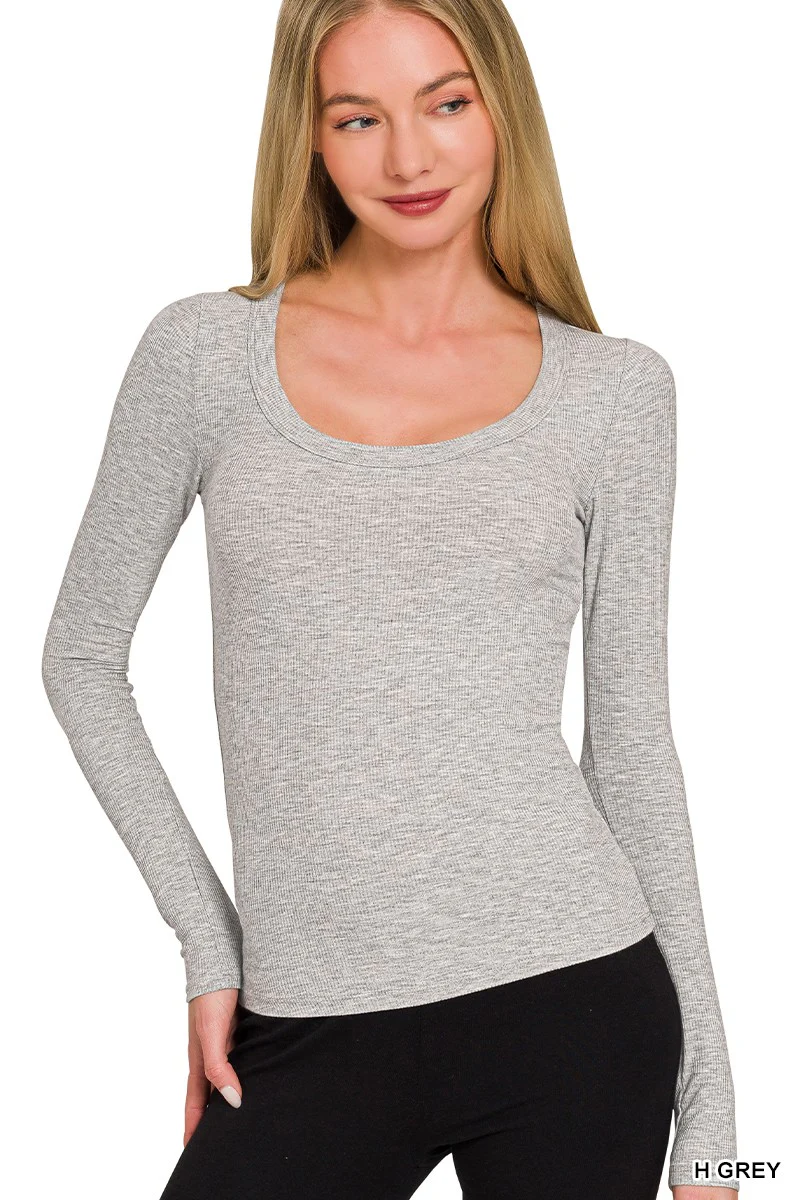 Zenana Ribbed Boat Neck Long Sleeve T-Shirt - Image 2