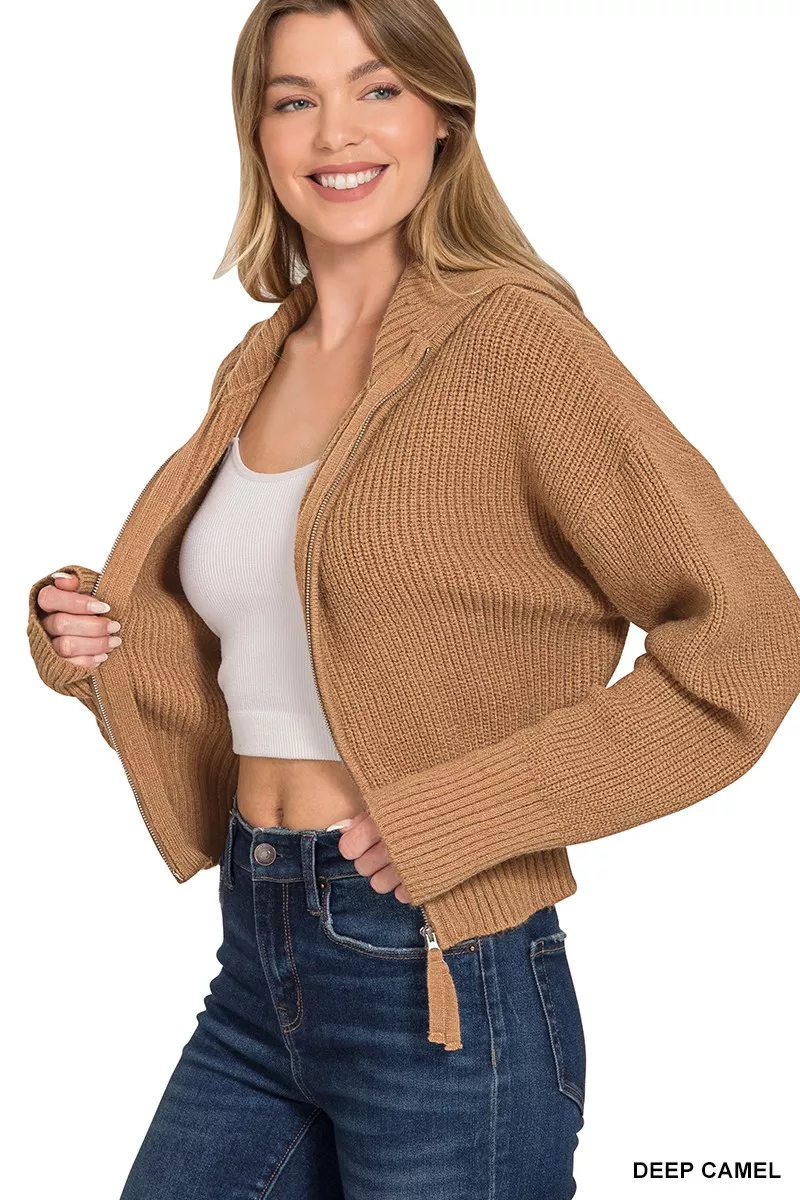 Zenana Ribbed Collared Zip Up Sweater Cardigan - Image 2