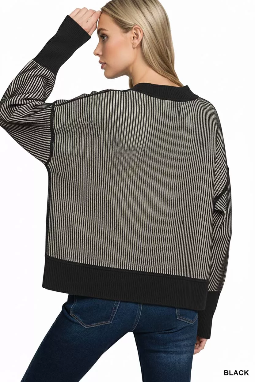 Zenana Ribbed Exposed Seam Two Tone Sweater - Image 2