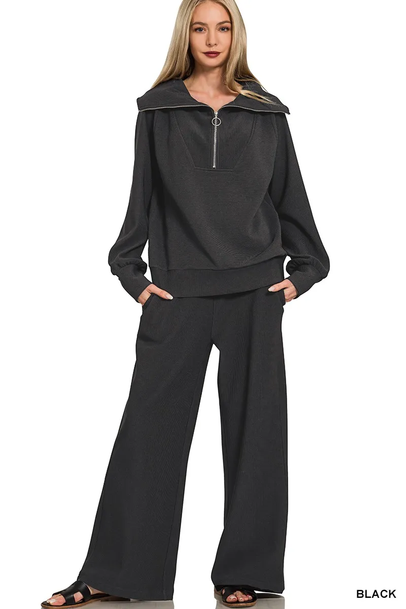 Zenana Ribbed High Neck Half Zip Pullover & Pants Set - Image 2
